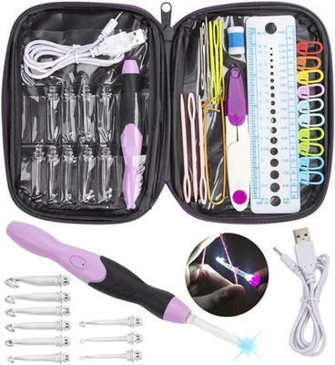 FEELAVA Beleuchtetes LED Häkelnadel-Set USB wiederaufladbar 9 Haken ergonomischer Griff