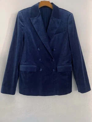 Paris Atelier Other Stories 天鹅绒西装外套女式 6 蓝色双排扣经典  — 第 1/4 张图片