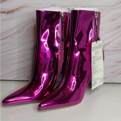 Botas de tacón The Drop metálicas fucsia. Nuevo con etiquetas. Rosa metálico. Media pantorrilla. Foto 1 de 4