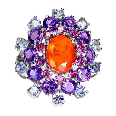 Anello in argento sterling 925 ovale opale arancione ametista gemma gioielli 7,5 - Immagine 1 di 4