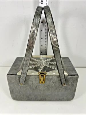 ANTIQUE 1950s VINTAGE GRAY SWIRL BAKELITE LUCITE BOX PURSE HANDBAG MCM - Image 1 of 4