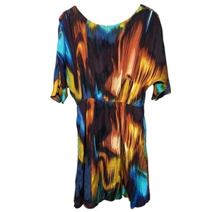Single Silk Mini Dress Women Size M Multicolor Art to Wear Maximalist Artsy Vtg - Picture 1 of 11