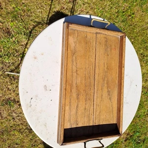 REDUCED. Rectangular Oak Tray With Brass Handles 40x 26 x 2.5 - Picture 1 of 5