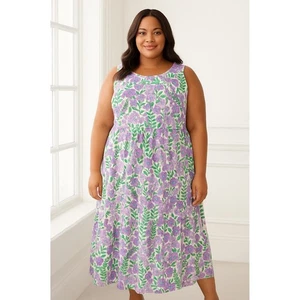 Talbots Dress Women 14 Purple White Floral Print Sleeveless Maxi Boho Cottage - Picture 1 of 11