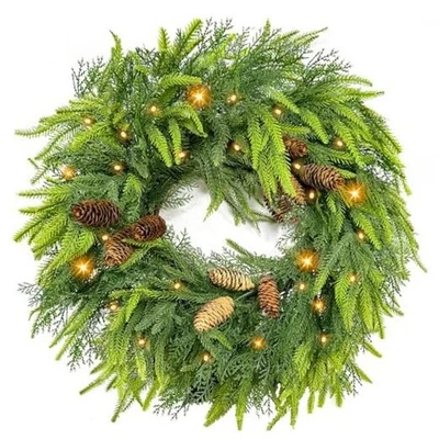 Temporizador de 24 pulgadas grande con 50 luces LED 8 modos, corona de Navidad gruesa y suave Foto 1 de 4