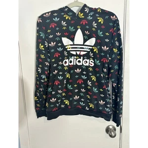 Adidas Hoodie Youth Large Faded Black Rainbow Logo Skater Grunge Basketball - Picture 1 of 6