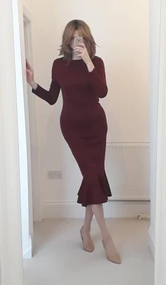 VESTIDO CLUB L LONDON BUCEO GRANATE VINO BORGOÑA MANGA LARGA COLA DE PESCADO TALLA 14 Foto 1 de 4