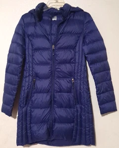 32 Degrees Heat Jacket Womens Medium Blue Hooded Down Packable Full Zip Pockets - Picture 1 of 12
