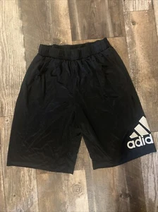 Adidas Youth XL Athletic Basketball Shorts Black Logo Elastic Waist #O-J1 - Picture 1 of 3