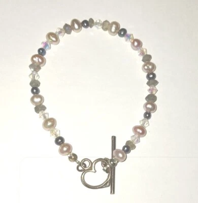 Pulsera de perlas y cristales de Swarovski de 6, 3 mm, con cierre de palanca de corazón S. Plata 925 Foto 1 de 2