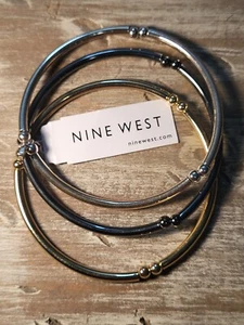Nine West Metal Stretch Bracelet Set of 3 Gold Silver Black NWT - Picture 1 of 1