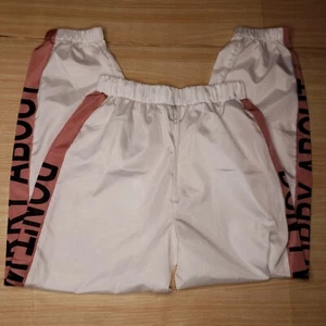 Shein Womens White Rose Pink Track Joggers Medium - Picture 1 of 8