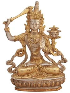 Figurine Divinité Bouddhiste Tibétaine Manjushri Grande Idole Statue Cuivres Cadeau - Photo 1/3
