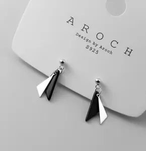 Women Sterling Silver Geometric Onyx Triangle Dangle Drop Stud Earrings Gift - Picture 1 of 7