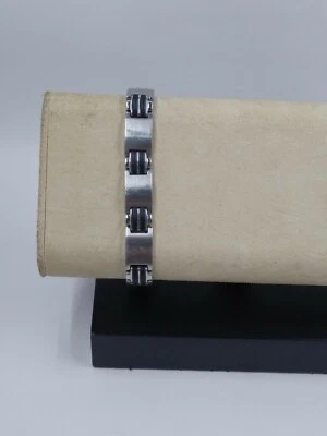 Pulsera de eslabones SHR de acero inoxidable y caucho negro de 10 mm para hombre Foto 1 de 4