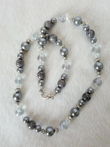 Faceted Gray and Clear Chystal Bead Silver Tone Necklace Sparkly 16" Choker - Picture 1 of 8