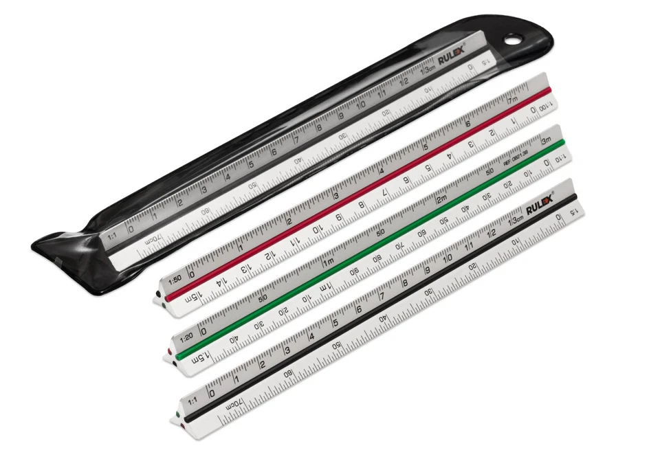 Rulex® 150mm 15cm Mini Silver Metal Triangular Scale Ruler with Coloured Stripes