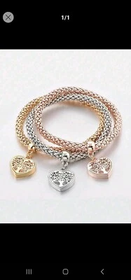 Pulsera 3 PIEZAS Oro/Plata/Oro Rosa Corm Cadena Cristal Dijes Corazón  Foto 1 de 4