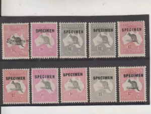 Sellos Canguro x 10 marcas de agua diferentes todas con ESPECIMEN sobreimpresiones inc 2 libras - Imagen 1 de 2