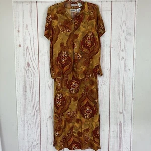 Vintage Units 100% Rayon Size M/L Floral Paisley 2 Pc Maxi Dress & Over Shirt - Picture 1 of 15