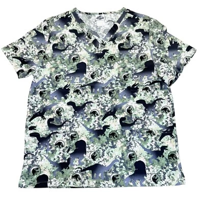 Jurassic World Camouflage Dinosaur Scrub Top Unisex Size L Health Care EVS Unifo - Image 1 of 4