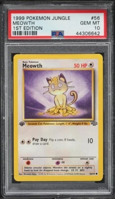 1999 Pokemon Card Jungle Set 1st Edition Meowth #56 PSA 10 MINT English 56/64 - Image 1 of 2