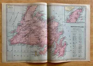Antique Map 1903 NEWFOUNDLAND + QUEBEC + CANADA 21 3/4 x 14 1/2 Original - Picture 1 of 2