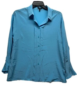 Escada Damen Größe 42 Blau Langarm Knopfleiste Seide Top (L8) - Bild 1 von 7