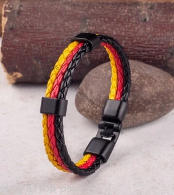 Mens Womens Germany Flag Braided Rope Synthetic Leather Bracelet Wristband - Image 1 of 4