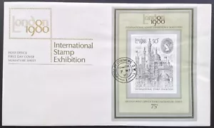Exposición de estampillas de Londres GB 1980 M/hoja en portada del primer día, CDS de la Cámara de los Comunes - Imagen 1 de 2