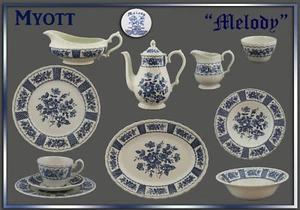 Myott "Melody" piezas a elegir: plato placa jarra taza Inglaterra azul - Imagen 1 de 28