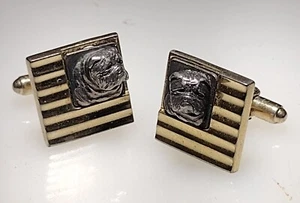 Vintage Gold Tone Silvertone 3-Dimensional French Bull Dog Face Cufflinks Anson - Picture 1 of 3
