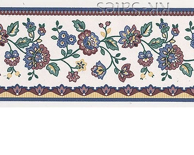 Tiny Petite 3 英寸雅各比花卉复古花朵白色背景墙纸墙边 — 第 1/4 张图片