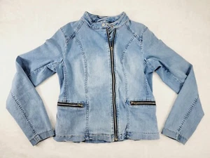 DB Peplum Blue Denim Jacket Womens Size S Light Wash Zipper (See Description) - Picture 1 of 13