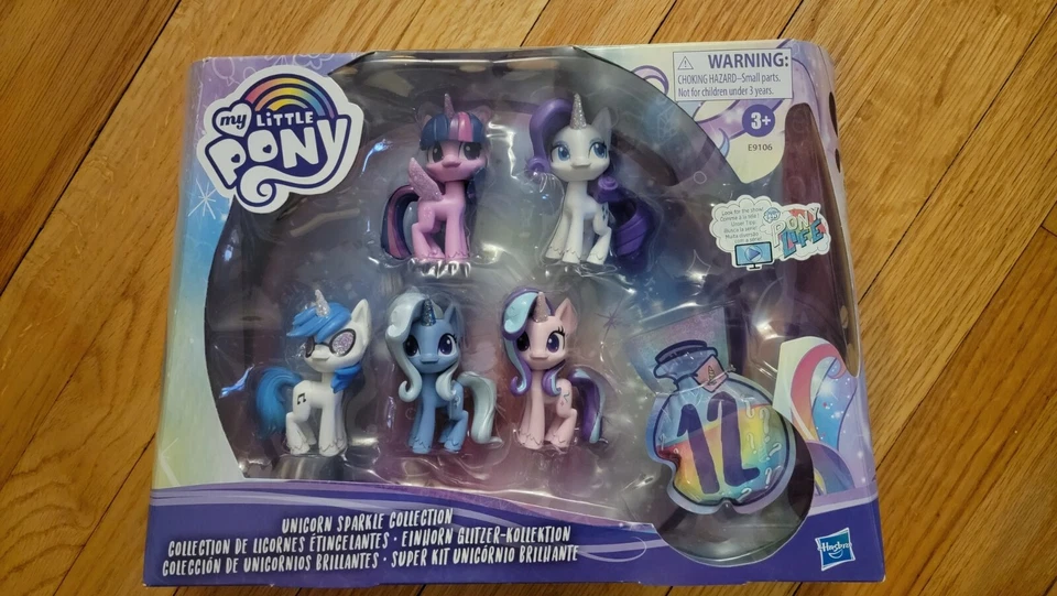 My Little Pony Unicorn Sparkle Collection Set of 5 Glittery 3" Pony & 12 Mystery