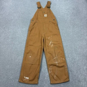 Carhartt Dungarees Kids Size 7 Tan 26x20 Overalls Double Knee Duck Bib Youth - Picture 1 of 9
