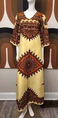 Vestido de lino caftán años 70 por estilo hecho en Jamaica XS 31 busto hippie boho... Foto 1 de 4