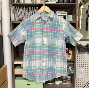 Imp Originals Plaid Madras Button Up S/S Shirt Youth Boys Size 14 Made In USA - Picture 1 of 8
