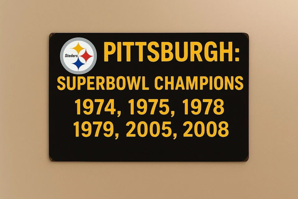 Cartel de metal Steelers de los campeones del Super Bowl de Pittsburgh 8x12 Foto 1 de 2