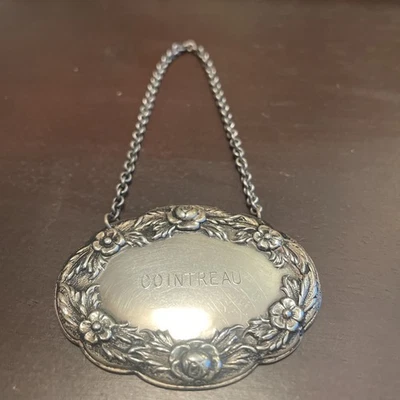 S. Kirk & Son Plata de Ley Cointreau Licor Decantador Etiqueta Rosas 1 1/2 x 2" Foto 1 de 4