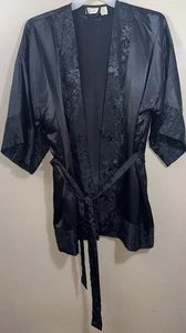 Sexy bata satinada vintage Victoria Secret etiqueta dorada talla única negra Hollywood romántica - Imagen 1 de 6