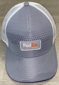 FedEx Ground Hat Gray Purple White Trucker Mesh Snapback Uniform Employee Cap - Picture 1 of 13