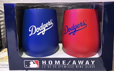 MLB LA DODGERS HOME/AWAY 12oz SS STEMLESS WINE GLASS NEW! - Image 1 of 3