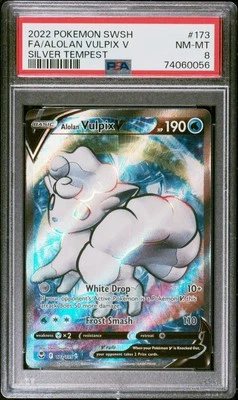 Alolan Vulpix V (Full Art) 173/195 Silver Tempest- PSA 8 - Image 1 of 2