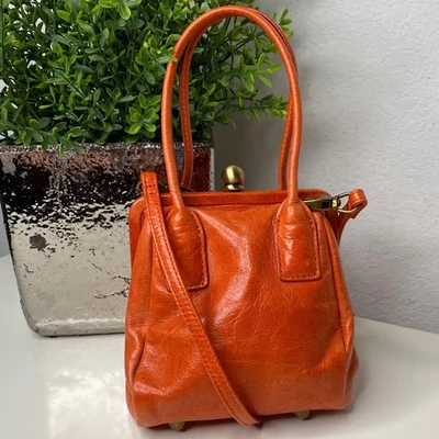 Bolso Bandolera Hobo International Kiss Lock Mini Asa Superior Cuero Naranja Foto 1 de 4