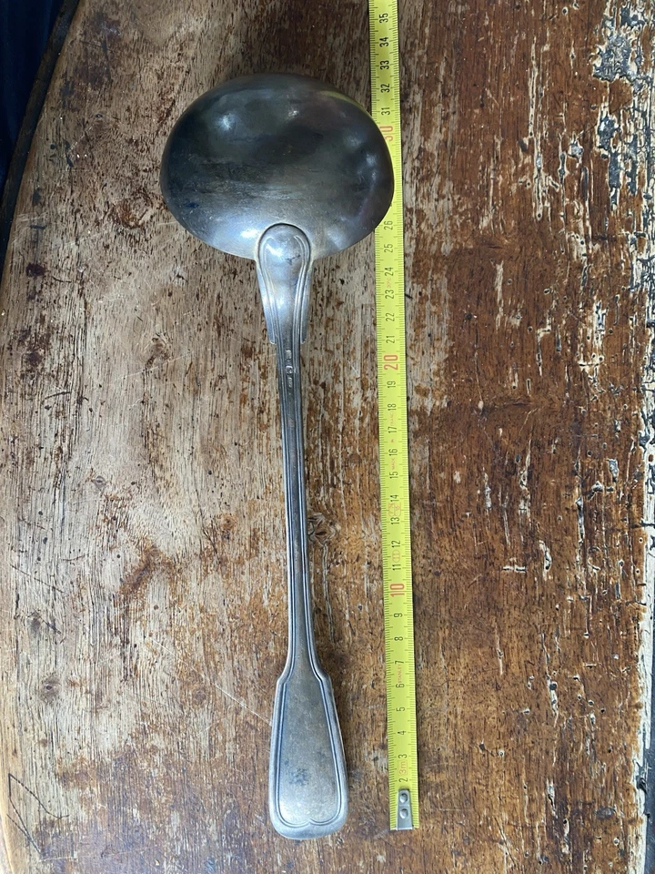 LOUCHE ANCIENNE Argentée 3 POINÇONS A Déterminer ORFEVRE 220 grs 32cm De Long - Photo 1/4