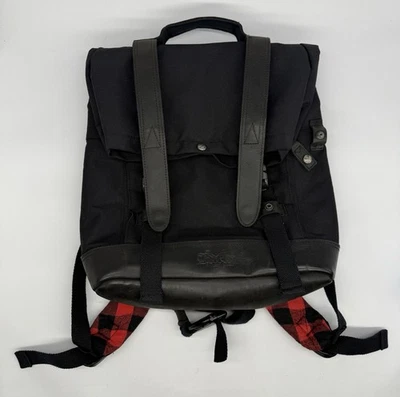 Burly Brand Voyager Roll Top Backpack Black/Plaid Leather/Cordura - Image 1 of 4