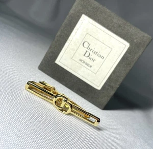 Duty Free Auth Dior Tie Clip CD Logo Hollow Out Bar pin Vintage Gold Business - Picture 1 of 19