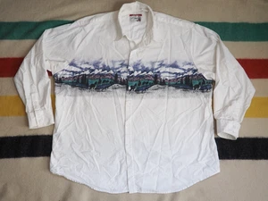 VTG 90s Pure Country Western Cowboy Mountain Art White Button Shirt Mens 3XL - Picture 1 of 8