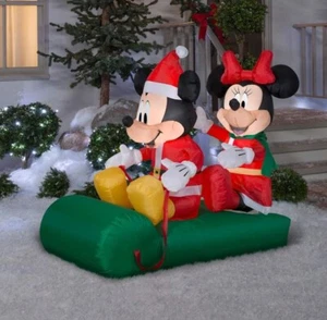 🎄 Gemmy 5 pies soplado por aire Mickey y Minnie en trineo Navidad inflable #112280 - Imagen 1 de 8